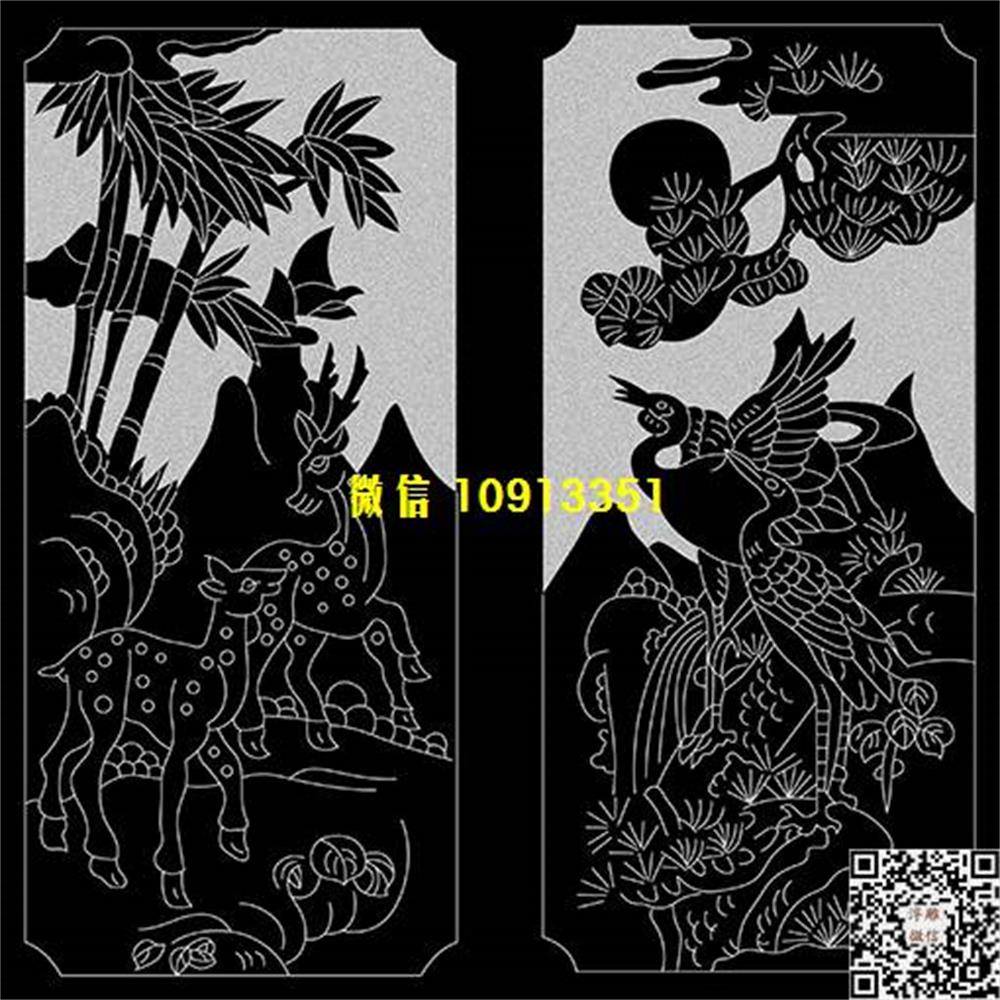 精雕图136鹿竹松鹤墓碑板精雕图线雕图线条图单线铣底图_电脑雕刻plt文泰矢量图精雕图浮雕图